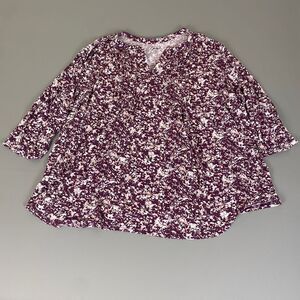 Simply‎ Emma Purple Floral Abstract Print V-Neck Blouse Plus Size 3X 3/4 Sleeve